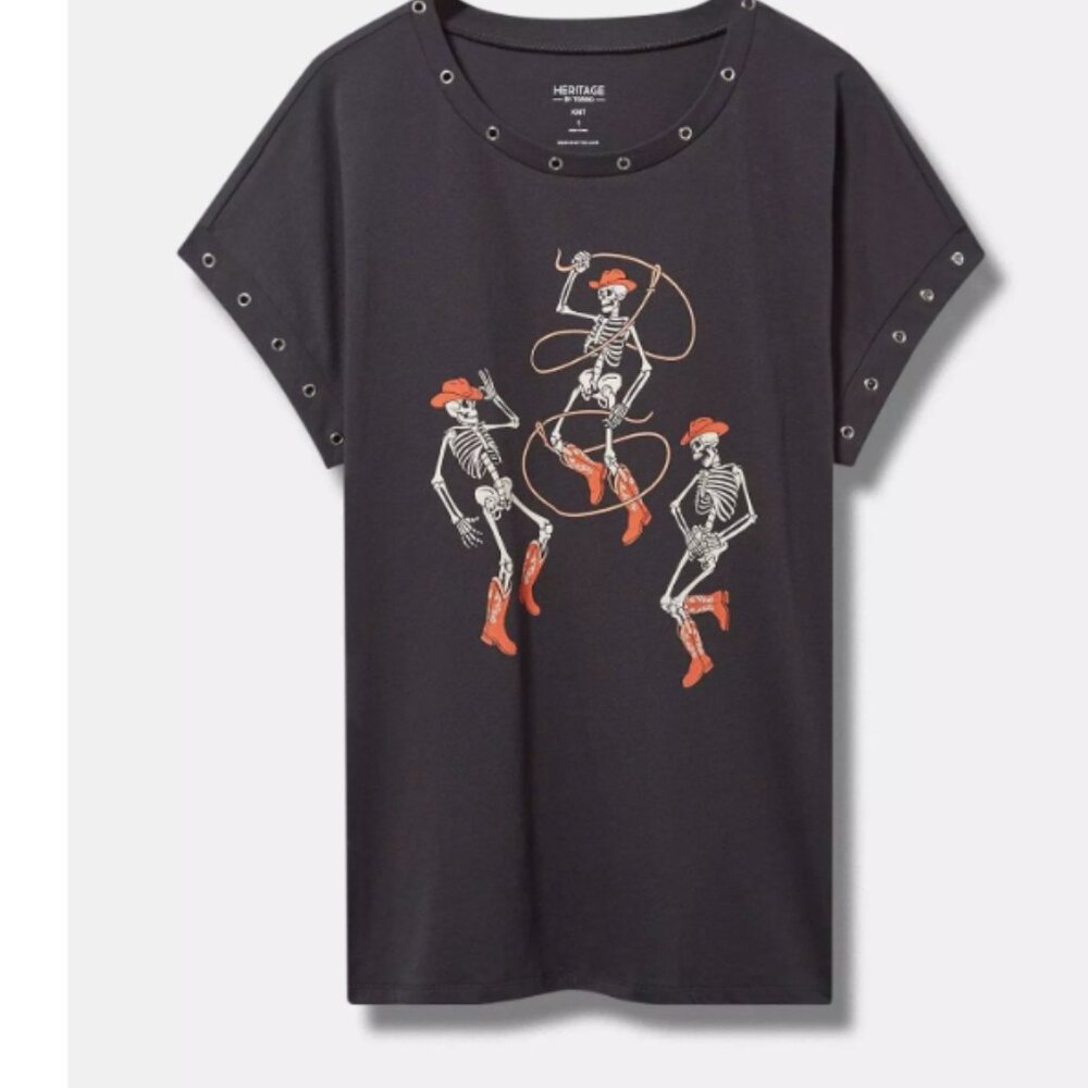 TORRID Cowboy Skeletons Heritage Jersey Dolman Embellished Tee Western Halloween - Picture 2 of 9
